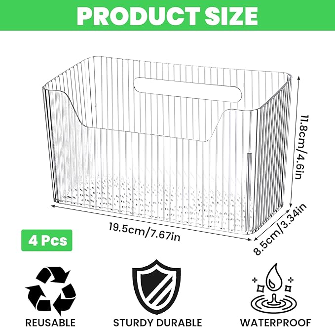4-Pack Adhesive Cabinet Door Organizer Set, Clear Inside Cabinet Door Storage Bins with Drain Holes for Kitchen Bathroom Pantry Organization, Space-Saving Mountable Caddy