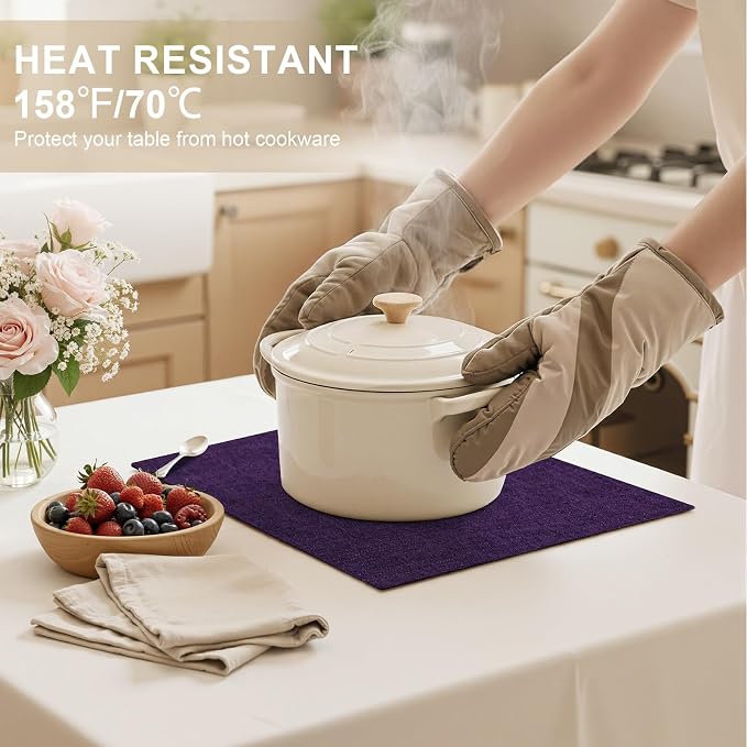 homing Faux Cotton Linen Placemats Set of 6, Cloth Washable Farmhouse Dining Table Mats for Indoors & Outdoors, Easy to Clean, Purple, 13 x 19 Inch