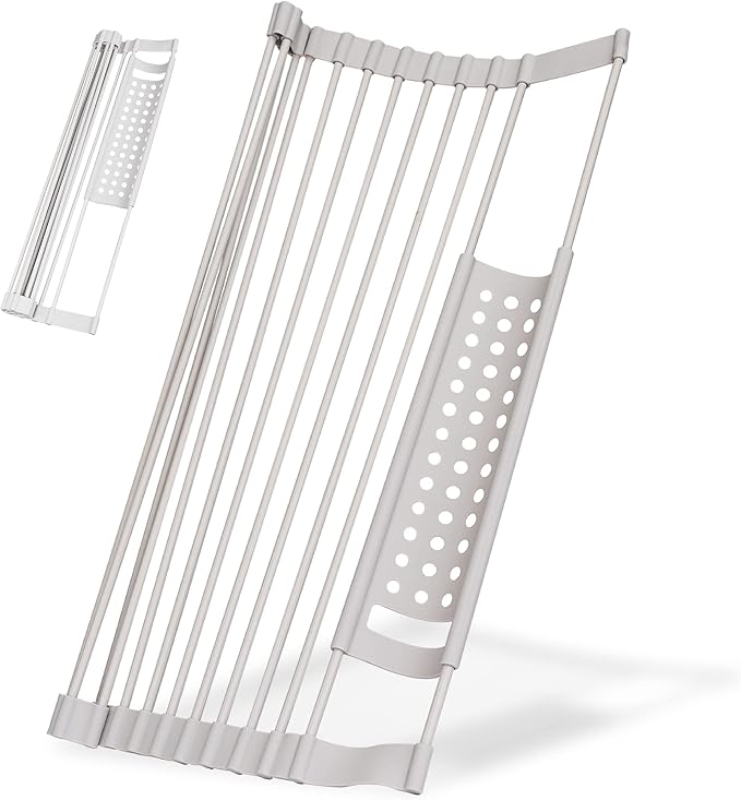 Over Sink Dish Drying Rack- Foldable Roll Up Dish Drying Rack- Portable Drying Rack for Kitchen Sink- Durable Dish Drainer- Space-Saver Kitchen and Sink Accessories- Dish Rack by Tasora (21"x13")