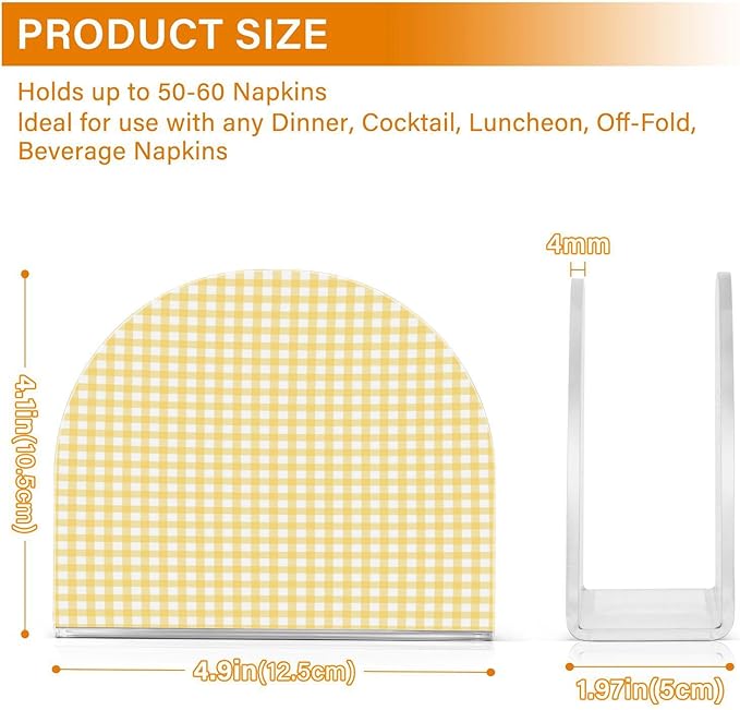 Yellow Gingham Acrylic Napkin Holder for Table, Tissue Paper Dispenser for Kitchen Countertop, Dining Table, Bar, Coffee Shop, Home Decor