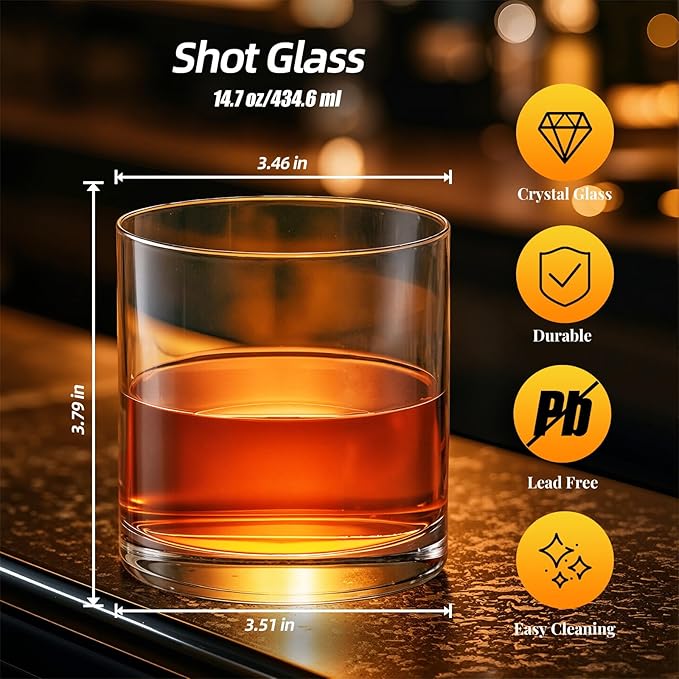 KAMMAK Shot Glasses Set of 2, 410ml/13.8oz Clear Espresso Shot Glass with Heavy Base for Bar Restaurants Home, Small Whiskey Shot Glass for Vodka, Whiskey, Tequila, Spirits & Liquors