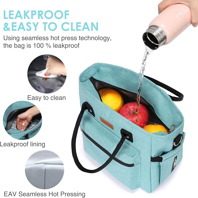 Insulated Lunch Bag for Women Men,Adult Lunch Box for Women with Adjustable Shoulder Strap,Portable Large Lunch Tote Bag for Office Work Picnic Beach,Reusable Lunch Cooler Bag