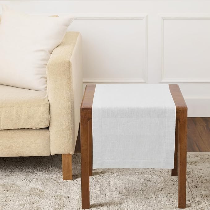 Solino Home 100% Pure Linen White Table Runner 36 Inches - 14 x 36 Inch for Coffee Tables and Dresser - Sonoma Collection, Spring, Summer & 4th of July
