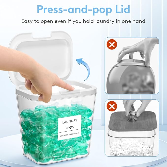 Lifewit Laundry Pods Container with Pop-up Lid, Laundry Room Organization, Dryer Sheet Holder for Washing Powder Scent Booster Beads, 2700 ml/0.72gal,2 Pcs