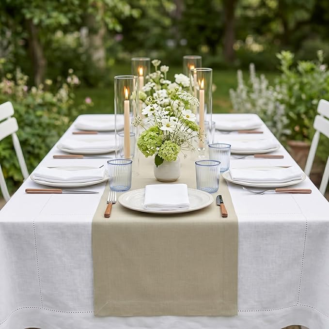 Solino Home Linen Vintage Khaki Table Runner 108 Inches Long - 100% Pure Linen 14 x 108 Inch Table Runner for Spring, Summer - Fete