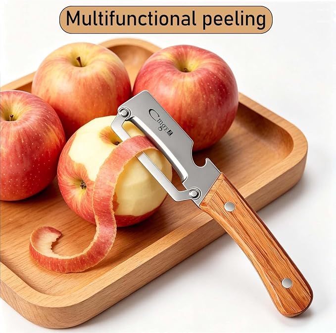 Multifunctional Vegetable Peeler, Wooden Handle & Bottle Opener Stainless Steel Potato Peeler, Kitchen Peeler for Fruits and veggies(Left hand)