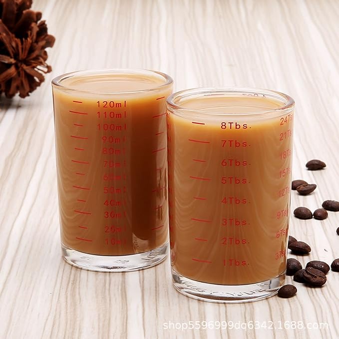 Measuring Cup Shot Glass 3 Ounce/90ML Liquid Heavy High Espresso Glass Cup Black Line (Red)