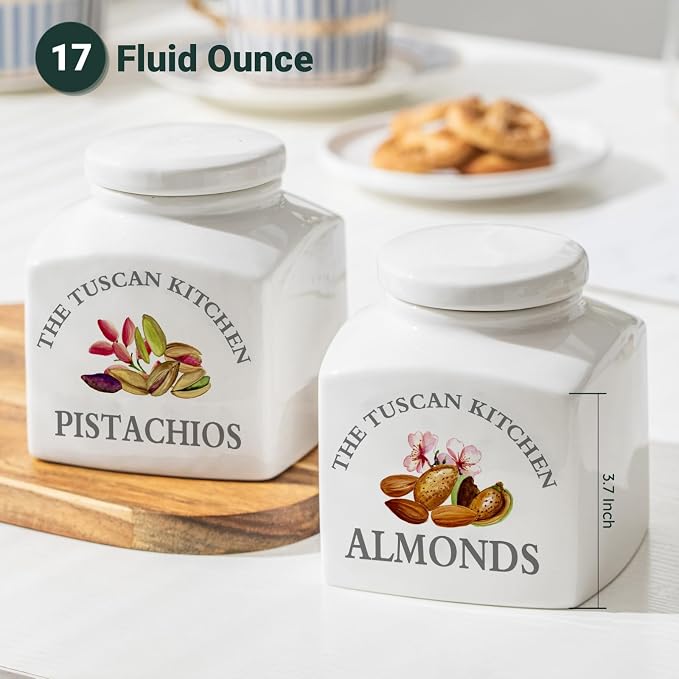 HOMBENE Food Storage Jar, Kitchen Canisters Ceramic Containers with Airtight Lids, 17 fl. oz Containers Jar for Almonds