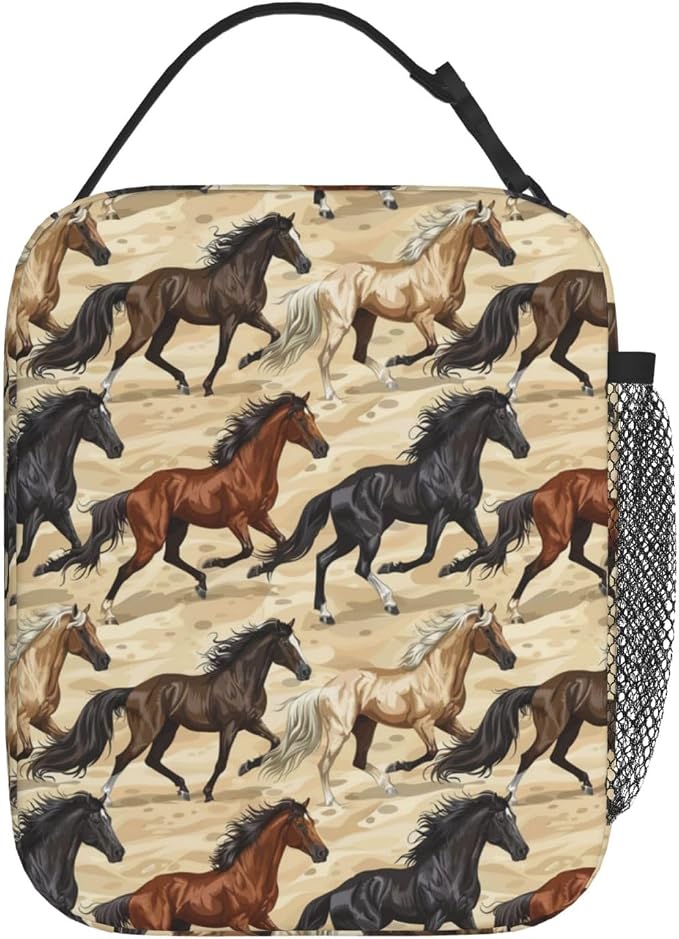 Running Horses Lunch Bag for Women Men Adults, Insulated Lunch Box for Work, Sports, Travel, Picnic, Hiking, Fishing, Wild Horse Pattern Lunchbox Gifts