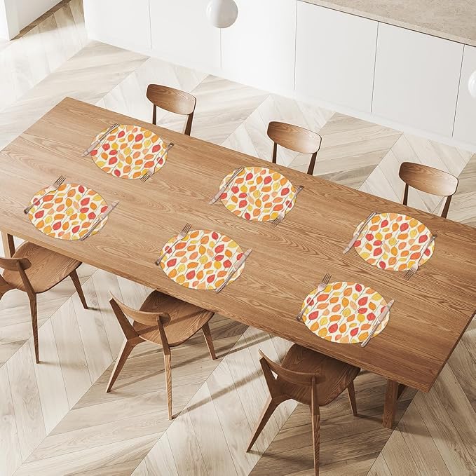 Round Placemats Set of 6, Autumn Maple Leaves Woven Placemats Mats Non-Slip Heat Resistant Washable Table Mats Round Braided Place for Farmhouse Kitchen Dining Party Decor 15in-15