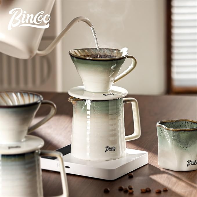 Bincoo Pour Over Coffee Maker&Dripper, Style Cone Filter + 450ml Ceramic Coffee Server, Manual Coffee Brewer Set, Reusable Coffee Filter Holder, Great Gift for Coffee Enthusiasts(Green)