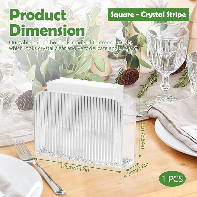 LELE LIFE Acrylic Napkin Holder for Table, Crystal Clear Cocktail Napkin Holder for Kitchen Dinner Christmas, Modern Paper Napkin Holder Dispenser (Strip Pattern)