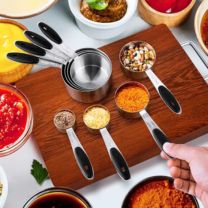Measuring Cups & Spoons Set of 16, BOBIPRO Stainless Steel 8 Nesting Measure Cups Set & 7 double-sided Magnetic Measuring Spoons Set & 1 Leveler for Dry and Liquid Ingredient