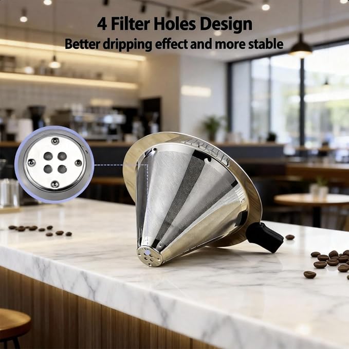 Double Mesh Pour Over Coffee Filter Set - 600+800 Mesh Reusable Stainless Steel Coffee Filter with Detachable Handle, Easy Clean, 2-in-1 for Drip/Cold Brew/Espresso,Fits Most V60/Chemex Brewers