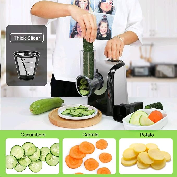 Electric Cheese Grater 5-in-1, 150W Professional Food Processor for Block Cheese, Carrots, Cabbage & Nuts - BPA Free