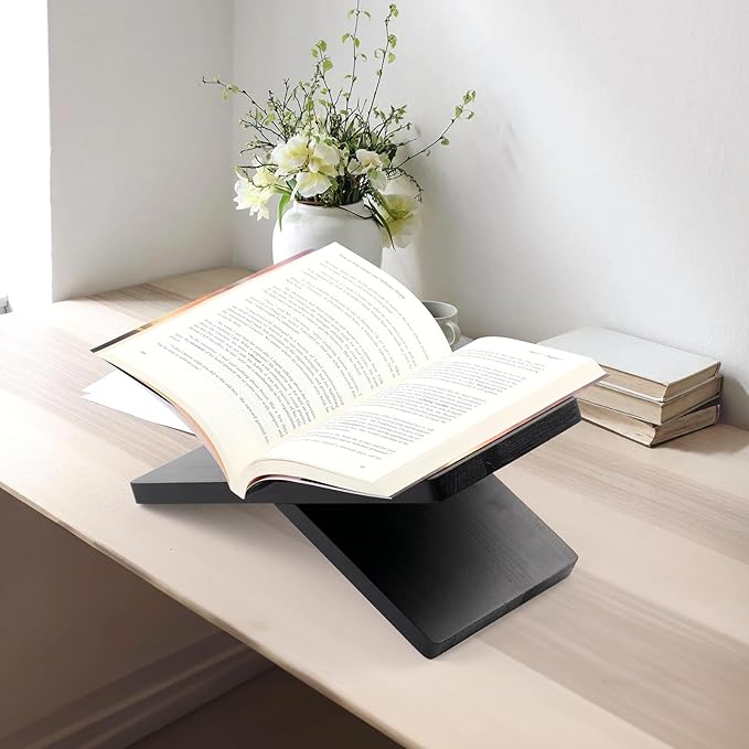 Wood Book Stand for Reading - Book Display Stand, Cook Book Stand, Textbook Stand, Recipe Book Holder Stand, Open Book Holder (Black) (Redwood)