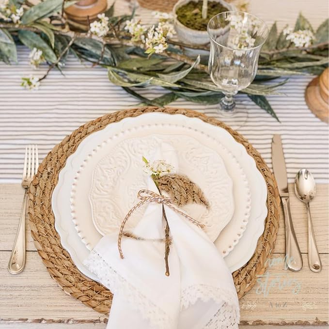 Round Woven Placemats Set of 8, 12 Inch Boho Farmhouse Rattan Placemats Rustic Braided Wicker Table Place Mats Chargers for Dinner Plates