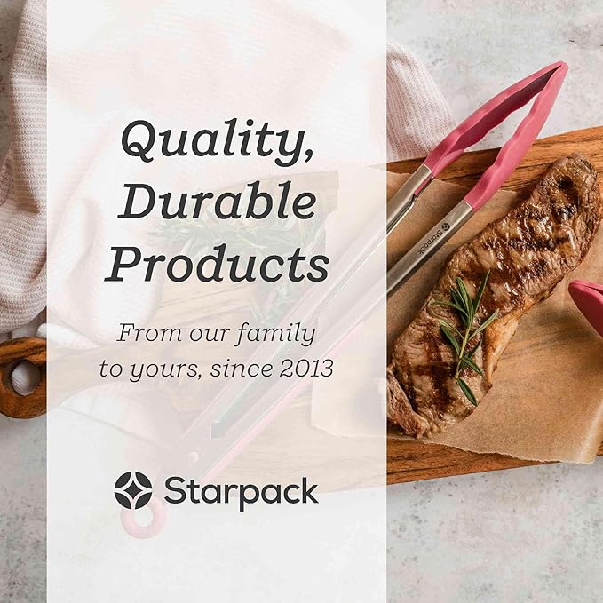 Starpack Get a Grip Silicone Kitchen Tongs (2-Pack, 9" + 12") - LFGB Non Toxic, 600°F Heat Resistant, BPA-Free - Heavy-Duty Stainless Steel, Locking - Dishwasher Safe for Nonstick Cookware Earthy Pink