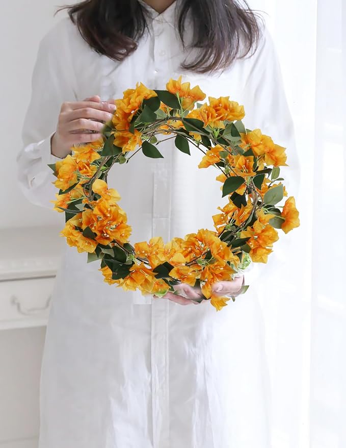 10PCS Bougainvillea Artificial 29.5" Orange Fake Flowers Silk Bougainvillea Vines Faux Bougainvillea Flower Stems Branches for Home Garden DIY Decorations Wedding Centerpieces (Orange)
