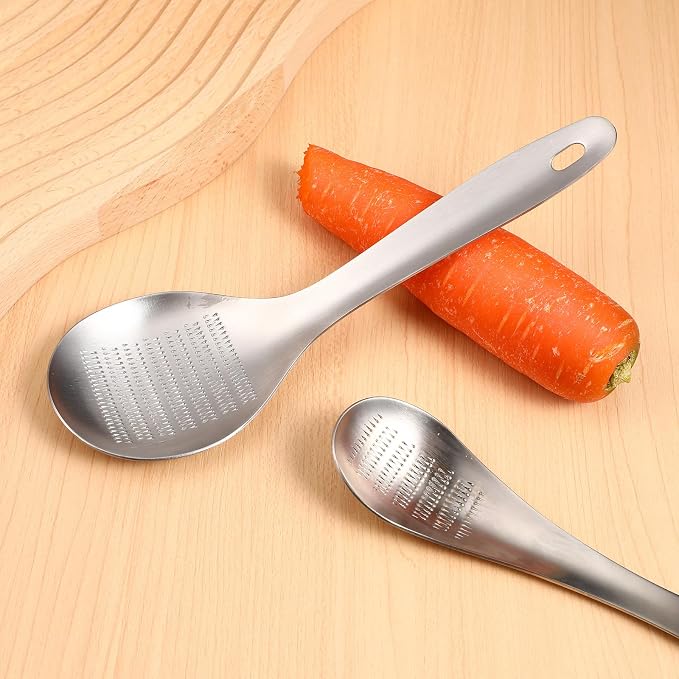 2pcs Stainless Steel Garlic Ginger Fruit Vegetable Grater Spoon Press Garlic Crusher Mincer Cutter Zester for Cheese Chocolate Baby Food Kitchen