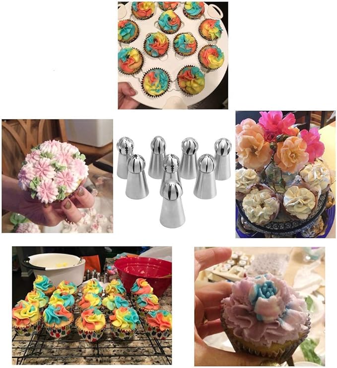 Russian Piping Tips Set, Airlxf 6PCS Stainless Steel Icing Piping Nozzles Tips Cake Cupcake Decorating Supplies Kit Flower Frosting Tips DIY Icing Piping Tips for Cake Decorating (6PCS)