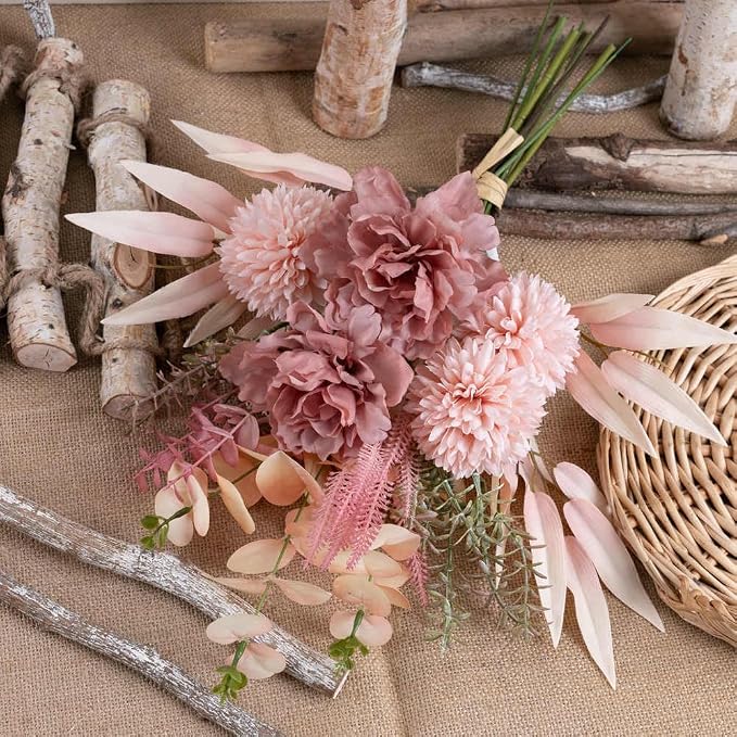 KIRIFLY Artificial Fake Flowers Plants Silk Flower Arrangements Wedding Bouquets Decorations Plastic Floral Table Centerpieces for Home Kitchen Garden Party Décor (Blush)