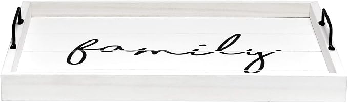Elegant Designs HG2000-WFM Decorative Wood Serving Tray w/Handles, 15.50" x 12", Family