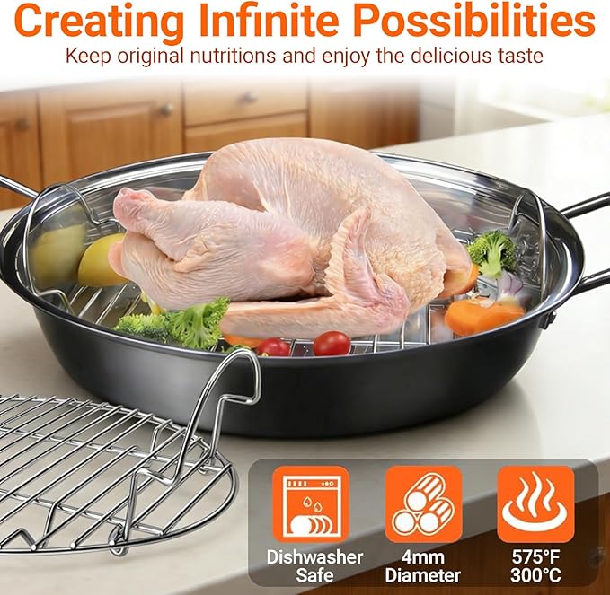 16.5inch Oval Roasting Rack for Oven, Stainless Steel Cooling Rack with Handle Wire Rack for Cooking, Grilling, Drying, Gifts for Mom Woman Wife Men