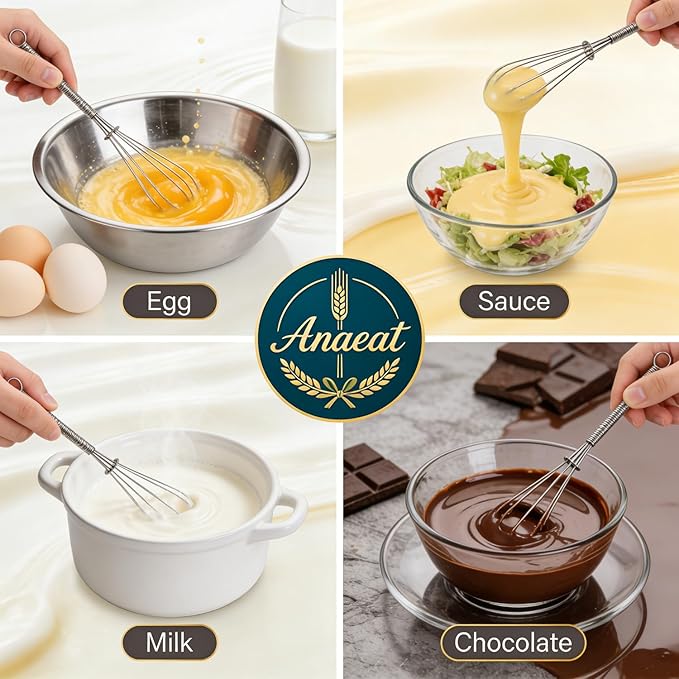 Anaeat Mini Wire Whisks, Set of 2 Portable Stainless Steel Kitchen Tiny Whisk & Egg Beater with Thick Wire - Sturdy Small Mixing Balloon for Cooking, Blending, Whiping, Beating and Stirring (5" + 7")