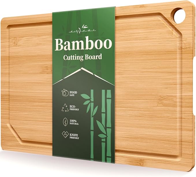 Kitsure Bamboo Cutting Board - Multi-Sizes Wooden Cutting Boards for Kitchen, Convenient Kitchen Essentials with Deep Juice Grooves, Cutting Board for Chopping & Serving, X-Large, Natural