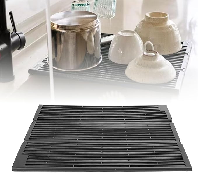 MAVIS LAVEN Foldable Over Sink Dish Drying Rack – Adjustable Non-Slip Dish Rack for Cups, Bowls, Fruits & Vegetables, Silicone-Edged Kitchen Drying Rack
