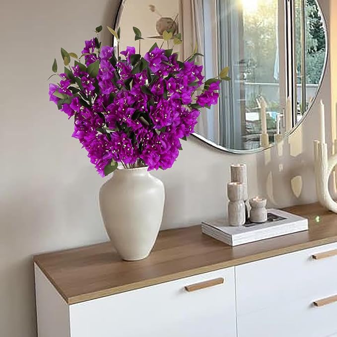 10PCS Bougainvillea Artificial Flowers 29.50" Silk Bougainvillea Vines Fake Flowers Branches Purple Long Stem Faux Flowers for Home Garden DIY Decorations Wedding Centerpieces (Purple)