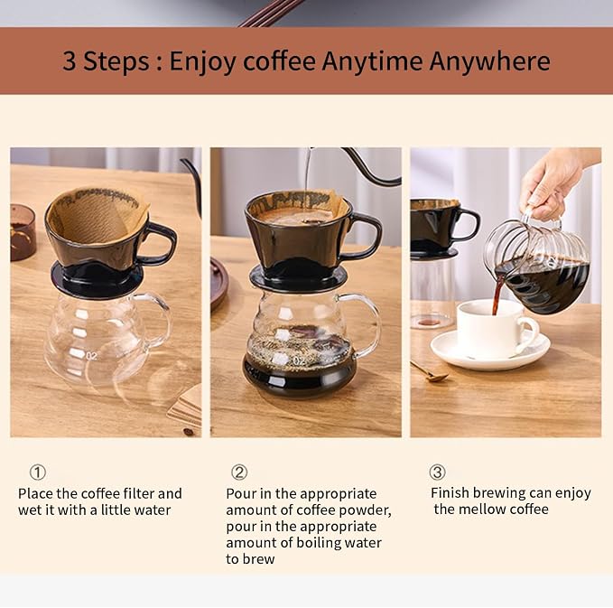 Pour Over Coffee Maker, Single Cup Coffee Dripper, Manual Porcelain Slow Brewing Accessories for Travel, Camping, Office, Home, Cafe, Coffee Gifts (Black, Medium)