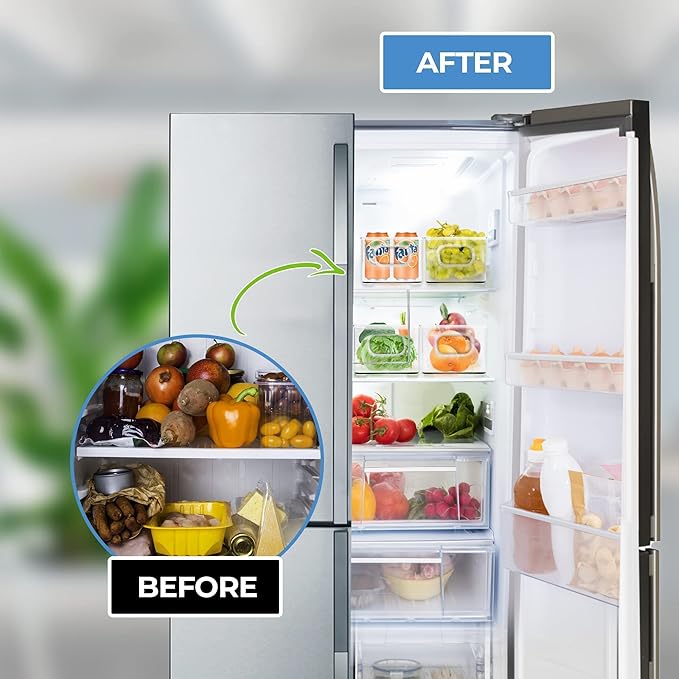 Emagoods Clear Storage Bins with Handles - Stackable Closet Organizers Pantry Organization BPA Free Fridge Organizer Set for Cabinets, Kitchen or Bathroom (A1402)