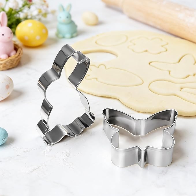 Easter Cookie Cutter Set, 12 PCS Easter Cookie Cutters for Baking, Stainless Steel Spring Cookie Molds - Rabbit, Egg, Chick, Butterfly, Carrot