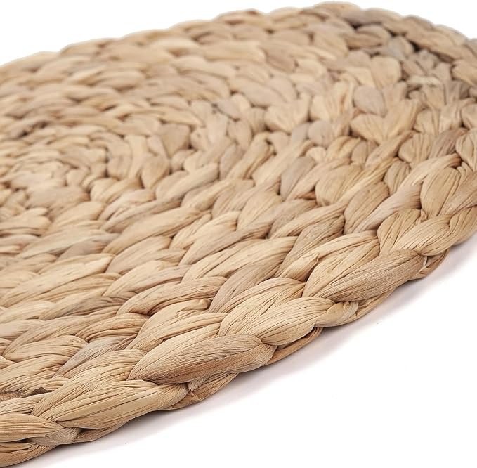 6 Pack Woven Placemats, Round Wicker Placemats, Rattan Place mats, Natural Hand-Woven Water Hyacinth Table Mats, Braided Straw Table Mats for Dining Table (15 inch)