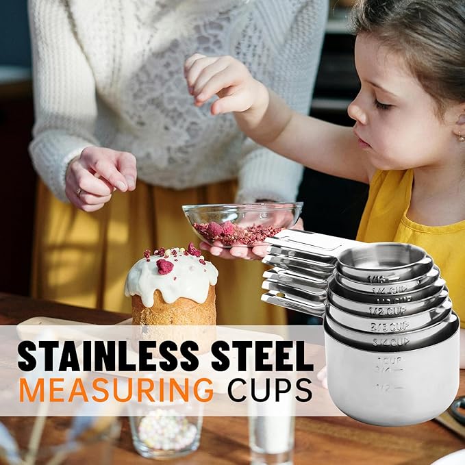 Measuring Cups Set,7 Pieces Stainless Steel Stackable Nesting Heavy Duty Measuring Cups,Perfect for Dry and Liquid Ingredients for Baking & Cooking