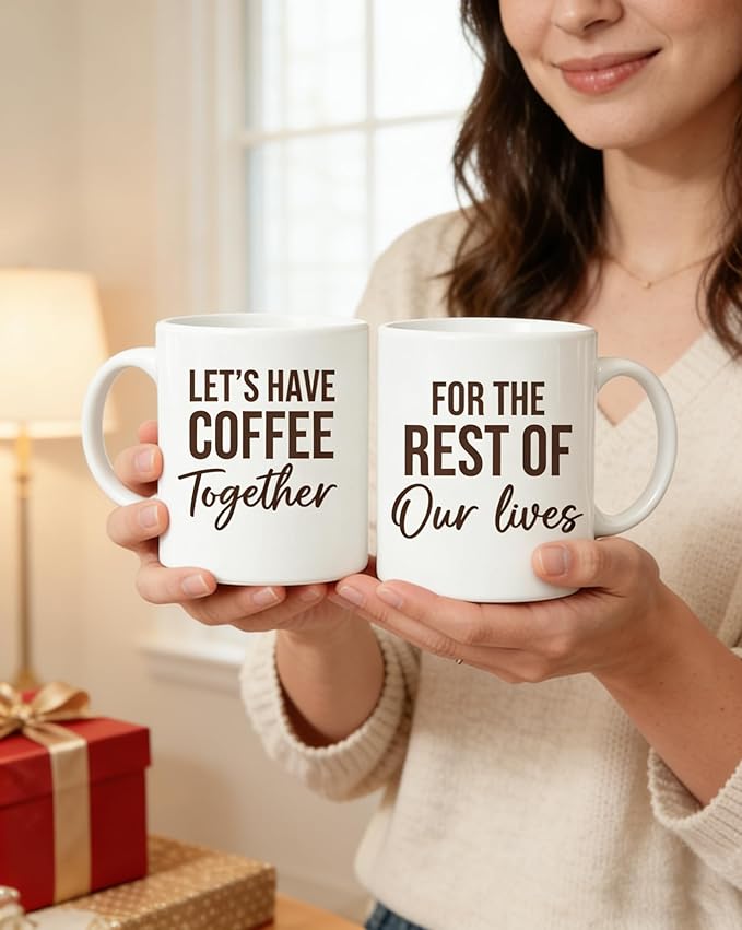 Let's Have Coffee Together For The Rest Of Our Lives Mug Set - Romantic Couples Gifts for Anniversary, Wedding, Engagement - 11oz Ceramic Mugs for Bride and Groom, New Parents