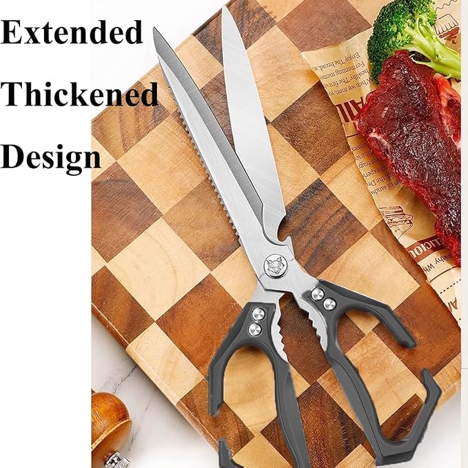 Extended Blade All Purpose Heavy Duty Kitchen Shears for Cooking BBQ, Ergonomi Roast Food Cutting Scissors Dishwasher Safe