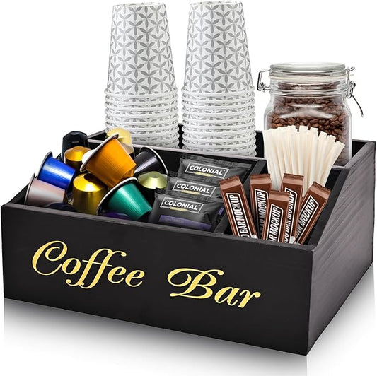 Coffee Station Organizer for Countertop, Coffee Bar Accessories Storage, Syrup Holder， Rustic Bar Decor for Accessories Organizer