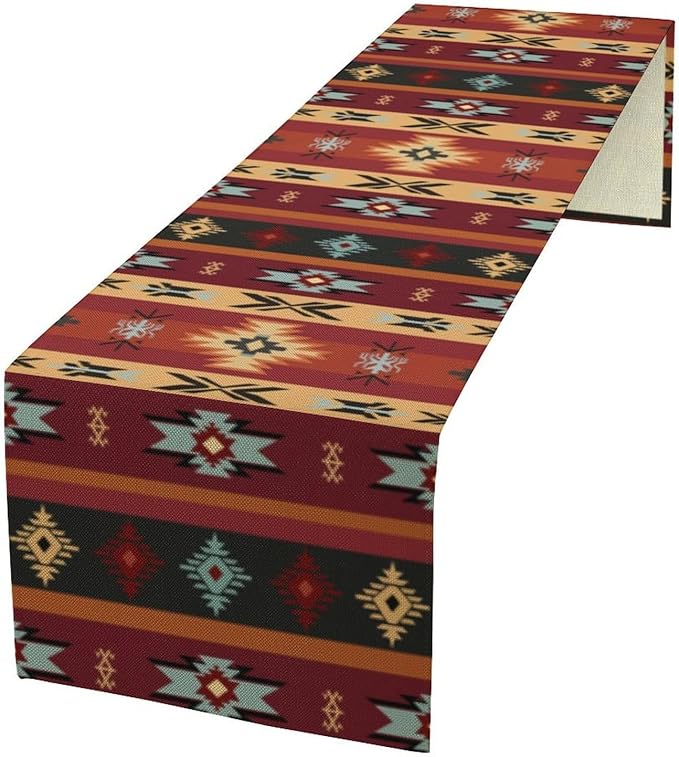 Aztec Table Runners,Red Southwestern Ethnic Aztec Tribal Geometric Table Runners for Kitchen Dining Table Decoration for Home Party Decor 13x72 Inch