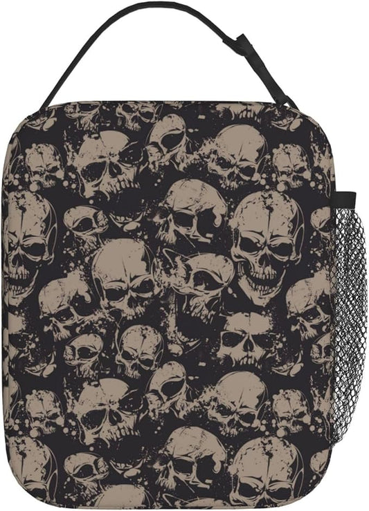 Human Skull Skeleton Funny Halloween Insulated Lunch Bag Portable Reusable Zipper Lunch Box For Men Women Work Picnic Travel Camping