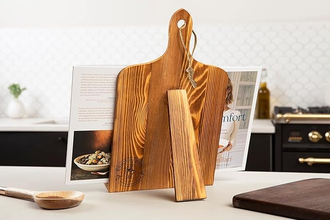Willow & Croft Premium Cook Book Stand. Farmhouse Cutting Board Stand Cookbook Holder, Recipe Book Holder. Distressed Cookbook Stand for Kitchen Counter. Rustic Home Decor, Adjustable Display Stand.