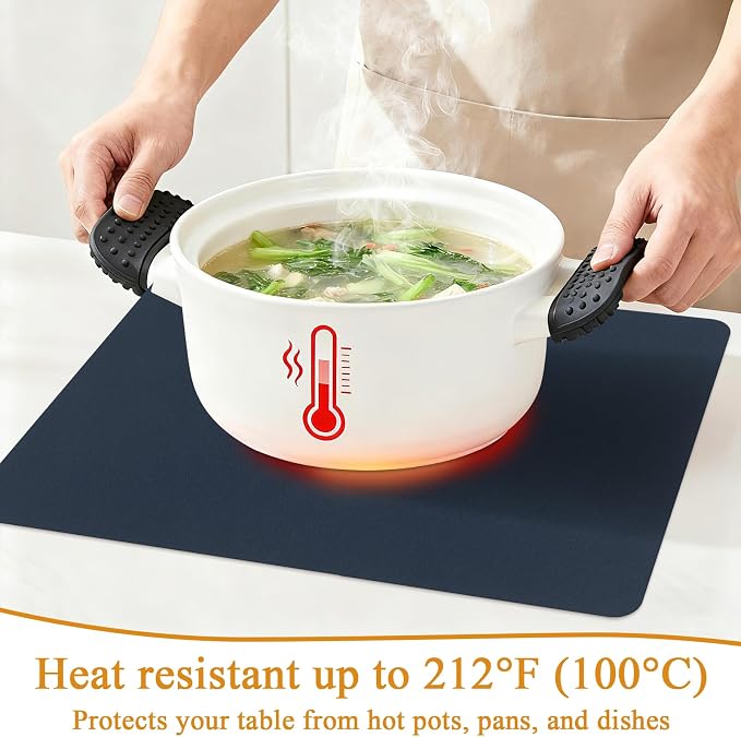 SHACOS Placemats Set of 6 Faux Leather Waterproof Leakproof Wipeable PU Non-Slip Vinyl Place Mats Heat Resistant Table Mats for Kitchen Dining Table Indoor Outdoor, Navy Blue