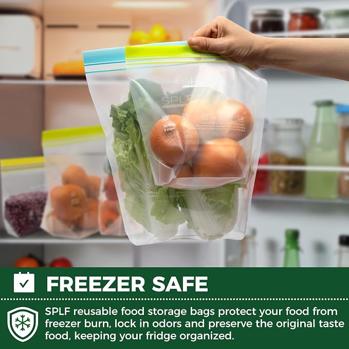 SPLF 20 Pack Reusable Half Gallon Freezer Bags Dishwasher Microwave Safe, 1/2 Gallon BPA Free Leakproof Food Storage Bags, Silicone Free Containers for Meal Prep, Fridge Kitchen Organization