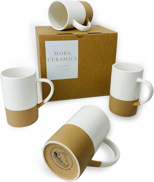 MORA Ceramics 12oz Coffee Mug Set of 4 - Ceramic Tea Cups with Handle - Microwave and Dishwasher Safe, Perfect For Cup or Mug Lovers - Rustic Matte Glaze, Modern Design Mugs - Petro