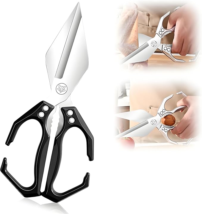 Multifunctional Heavy-Duty Kitchen Shears, Stainless Steel Kitchen Scissors for Food, Poultry Shears, Poultry, Meat, Seafood, Bone Cutting, Dishwasher Safe Ergonomic Handle (Black)