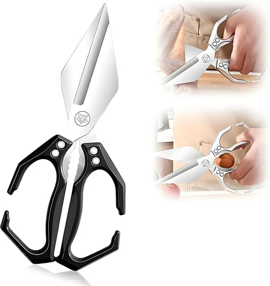 Multifunctional Heavy-Duty Kitchen Shears, Stainless Steel Kitchen Scissors for Food, Poultry Shears, Poultry, Meat, Seafood, Bone Cutting, Dishwasher Safe Ergonomic Handle (Black)