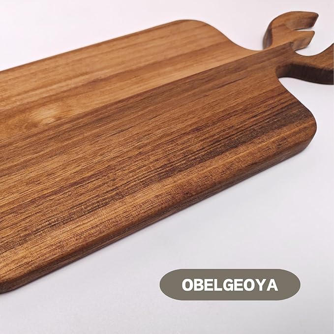 Acacia Wood Serving Board with Handle - 13" x 6" Wooden Cute Design Food Serving Tray for Kitchen Appetizers, Wooden Cutting Chopping Board for Meat, Vegetables, Bread, Cheese Board