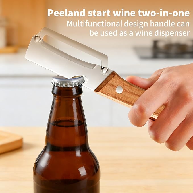 Multi-Functional Vegetable Peeler for Kitchen, Stainless Steel Sharp Blades Carrot Potato Peeler with Wooden Handle and Bottle Opener Kitchen Tool for Fruit Veggie Pumpkin Papaya Zucchini (1 Pcs)